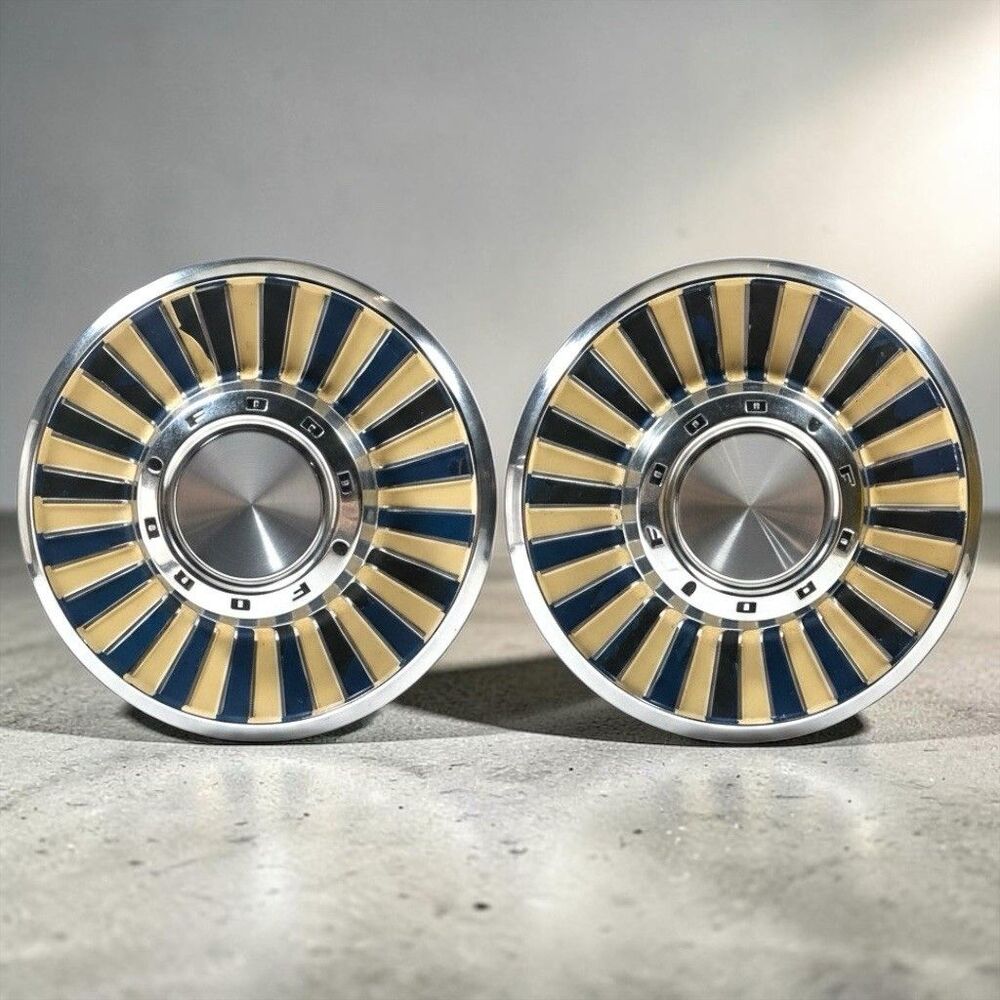 2 OEM Wheel Covers 1961 FORD Chrome Hubcaps 14" Starliner Galaxie Garage Decor